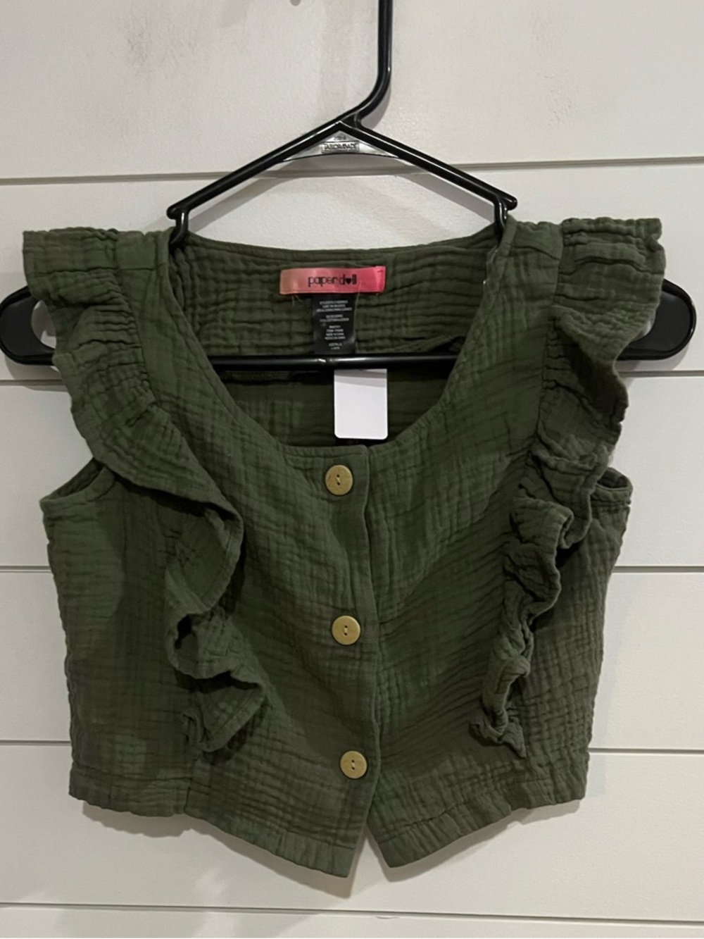 paper doll Olive Green Ruffle Cotton crop Top